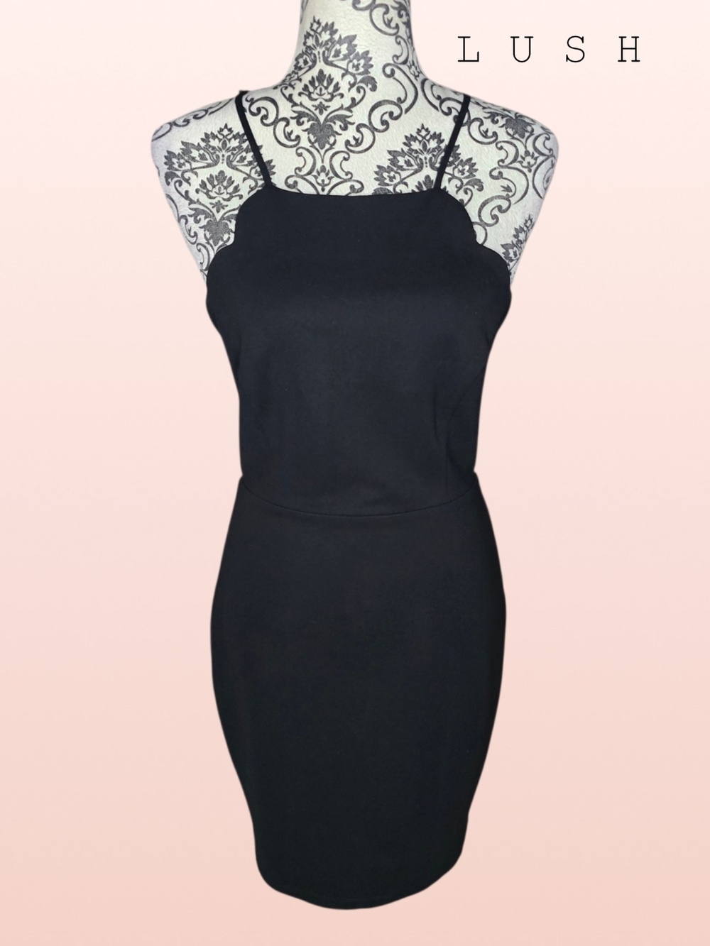 LUSH Black Scallop Neck Bodycon Dress - Medium